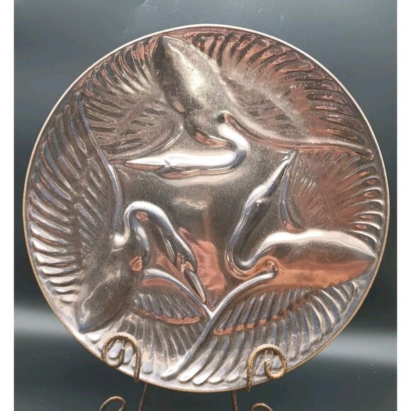 Vtg Haeger Pottery Crane Trio Platter Bronze Metallic Glaze 9507 - Picture 3 of 7